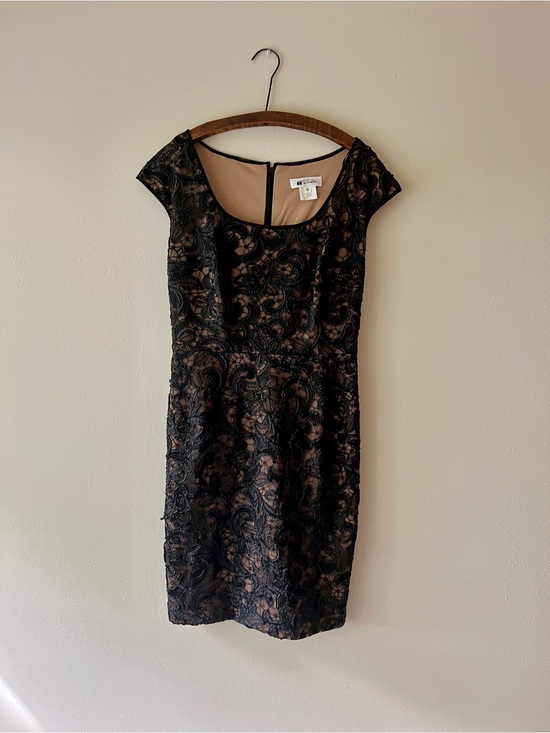 Tadashi Shoji Dresses & Skirts - Vintage 80s Tadashi Shoji Black Lace Midi Dress with Nude Underlay